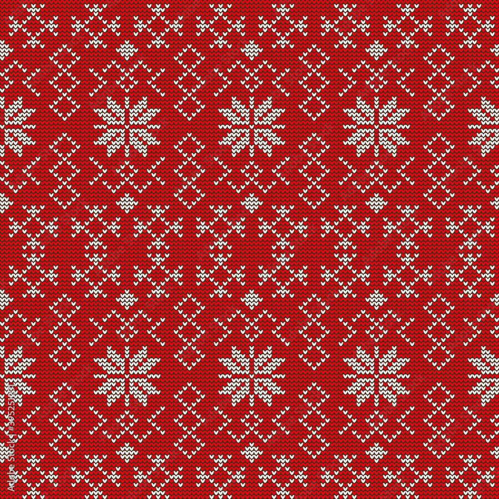 Knitted fancy pattern with old Slavic elements, white pattern on a red background. Vector illustration of ethnic seamless ornamental geometric pattern, for design and decoration Knitted fancy pattern with old Slavic elements, white pattern on a red background. Vector illustration of ethnic seamless ornamental geometric pattern, for design and decoration