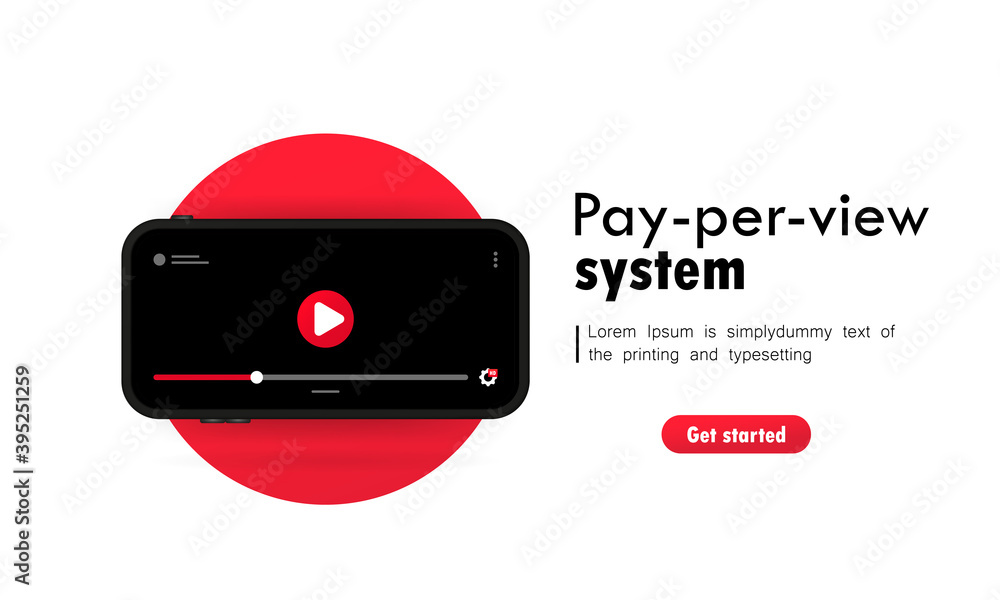 Pay Per View system illustration. Smartphone with video player on display. Vector on isolated white background. EPS 10 Pay Per View system illustration. Smartphone with video player on display. Vector on isolated white background. EPS 10
