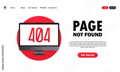404 error illustration. Page not found message on computer screen. Design for web page - disconnect banner for website. Vector on isolated white background. EPS 10