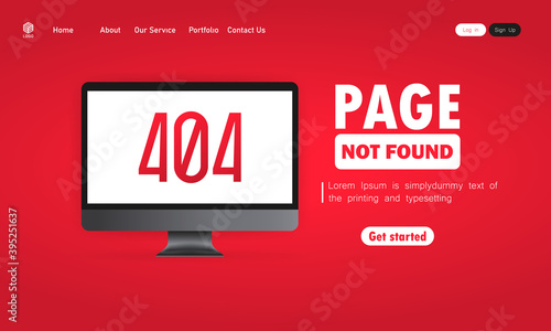 404 error illustration. Page not found message on computer screen. Design for web page - disconnect banner for website. Vector on isolated background. EPS 10