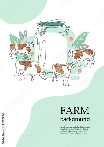 Cows and milk canCooking. One line drawing. Continuous line.