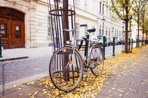 The retro bicycle on a deserted street