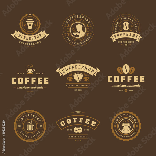 Coffee shop logos design templates set vector illustration for cafe badge design and menu decoration