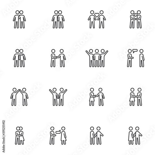 Relationship and friendship line icons set, outline vector symbol collection, linear style pictogram pack. Signs, logo illustration. Set includes icons as people handshake, couple love, man and woman