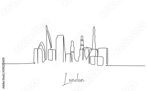 Skyline of a famous city in UK Europe. Continuous one line drawing
