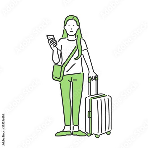 若い女性の一人旅のイラスト素材