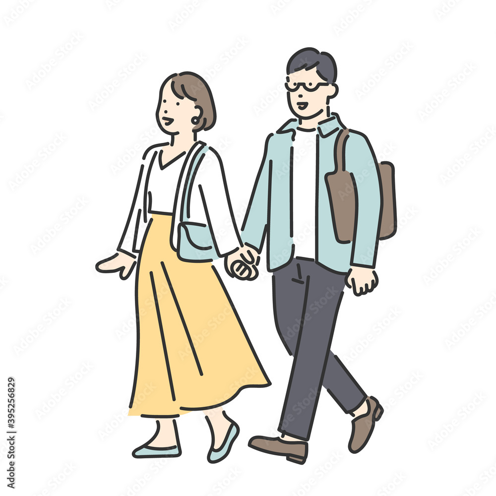 仲良く手を繋いで歩くカップル 夫婦のイラスト素材 Stock Vector Adobe Stock