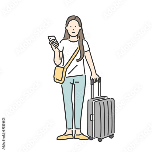 若い女性の一人旅のイラスト素材