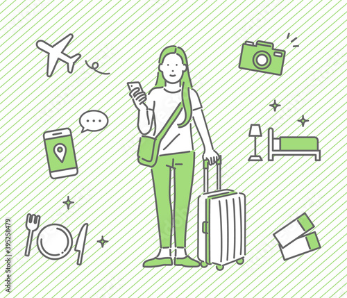 若い女性の一人旅のイラスト素材