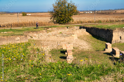 Ruins of ancient Roman empire city, historic amphitheater, necropolis and Roman villa in Serbia
 photo