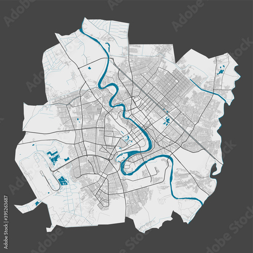 Detailed map of Baghdad city, Cityscape. Royalty free vector illustration.