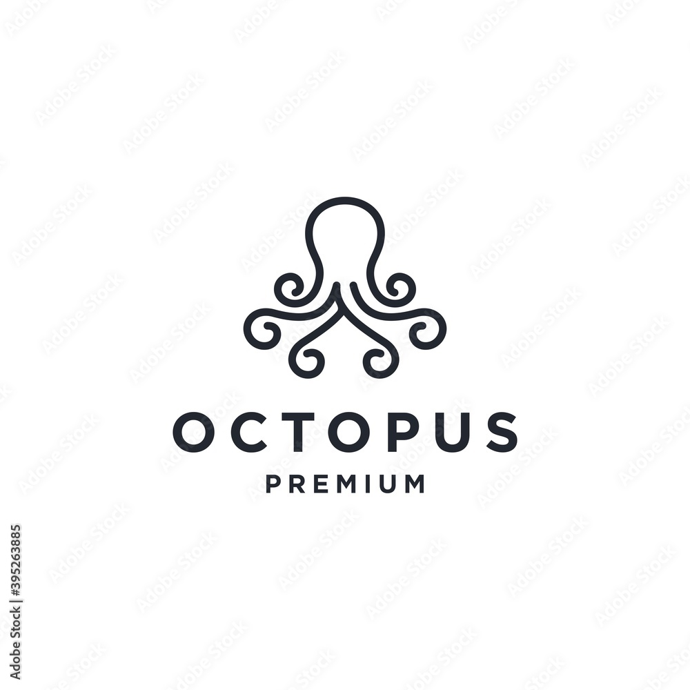 Modern Octopus Squid Tentacles Logo in simple minimalist line art monoline outline style, elegant geometric octopus logo Vector Modern Octopus Squid Tentacles Logo in simple minimalist line art monoline outline style, elegant geometric octopus logo Vector