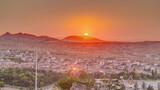 Sunset view from old castlethe in historical city town of Nevsehir aerial timelapse