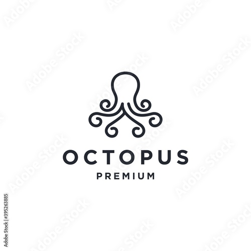Modern Octopus Squid Tentacles Logo in simple minimalist line art monoline outline style, elegant geometric octopus logo Vector