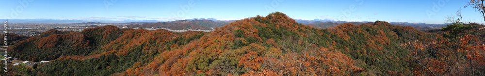 栃木百名山・大小山の稜線からの展望 (秋/紅葉)(パノラマ)