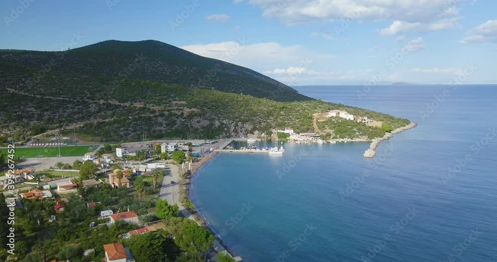 Aerial view of Nea Epidavros Island and harbor on a sunny day Aerial view of Nea Epidavros Island and harbor on a sunny day