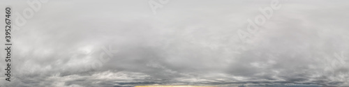 Photography sky panorama on overcast rainy day with low clouds in seamless spherical equirec