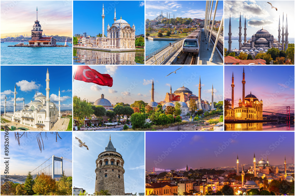 Fototapeta premium Famous place of Istanbul, Turkey in the collage