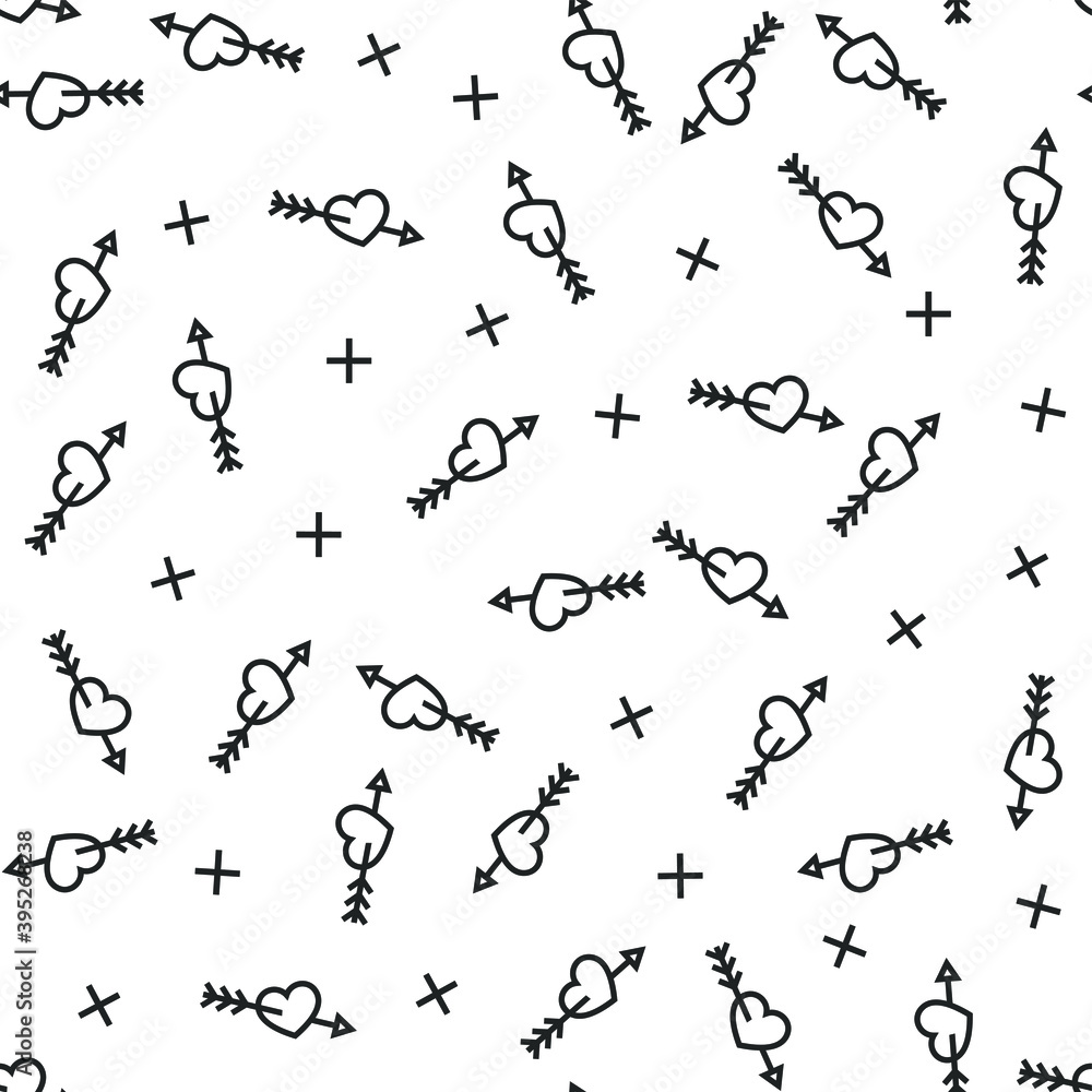 Obraz premium Seamless vector Cupid arrows pattern. Hearts with arrows 10 eps background. Romantic love valentine pattern for design, fabric, textile, web, cover.