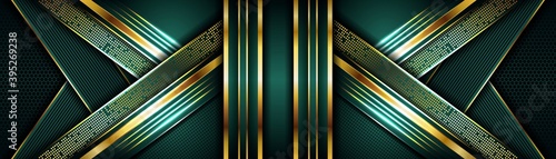 Elegant dark green background combine with golden overlap layer