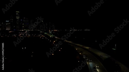 chiago during night time aerial footage, transportation, highway traffic photo