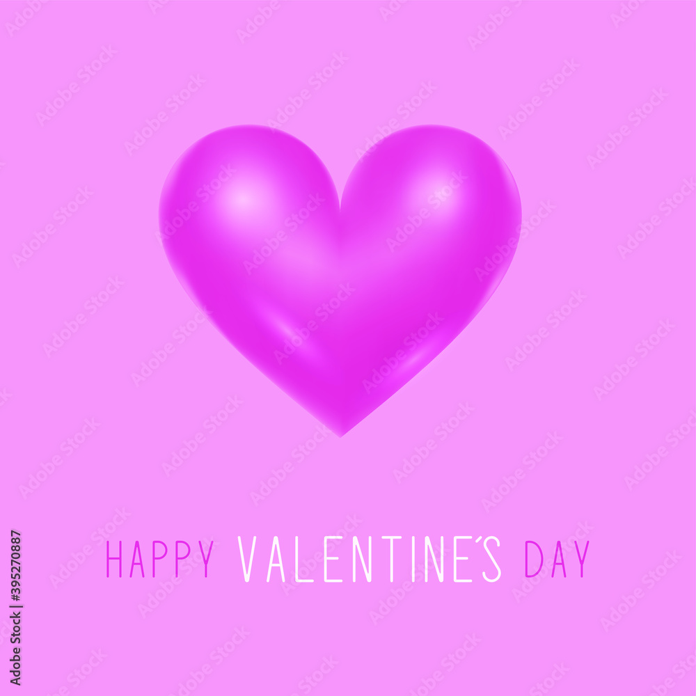 Happy Valentine's Day card. Love sign pink realistic heart illustration. 10 eps design. 
