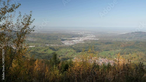 View on the Rhine Valley with several small Cities from the Teufelsmühle in Black Forest, Germany photo