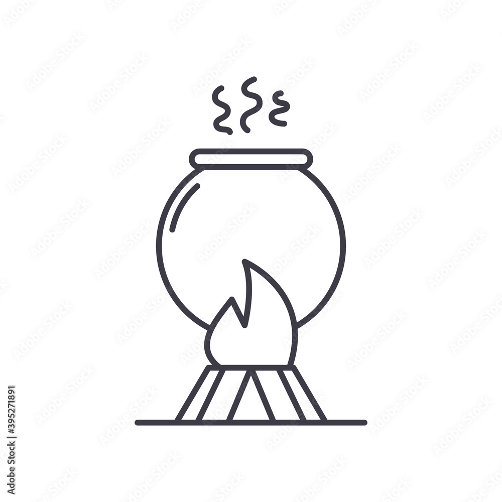 Fire cooking icon, linear isolated illustration, thin line vector, web design sign, outline concept symbol with editable stroke on white background. Fire cooking icon, linear isolated illustration, thin line vector, web design sign, outline concept symbol with editable stroke on white background.