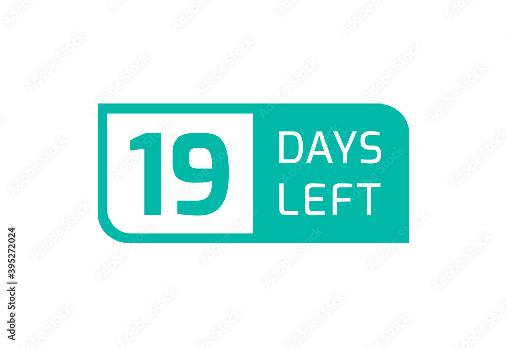 19 Days Left banner on white background, 19 Days Left to Go 19 Days Left banner on white background, 19 Days Left to Go
