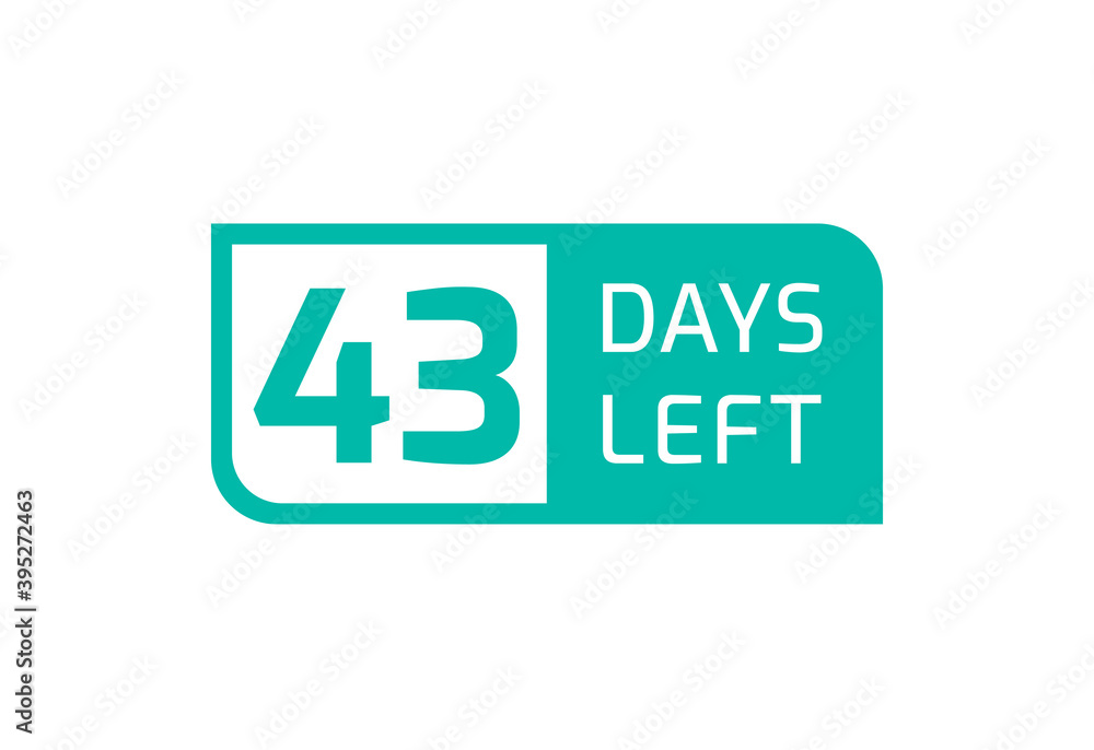 43 Days Left banner on white background, 43 Days Left to Go 43 Days Left banner on white background, 43 Days Left to Go