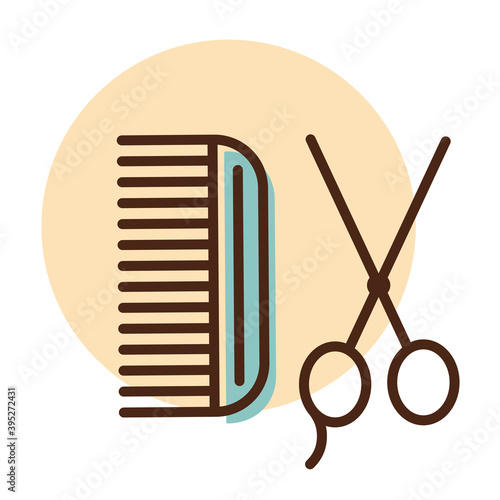 Animal grooming, hairbrush and scissors icon