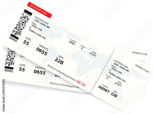 Vector template of red boarding pass tickets. Concept of trip or travel