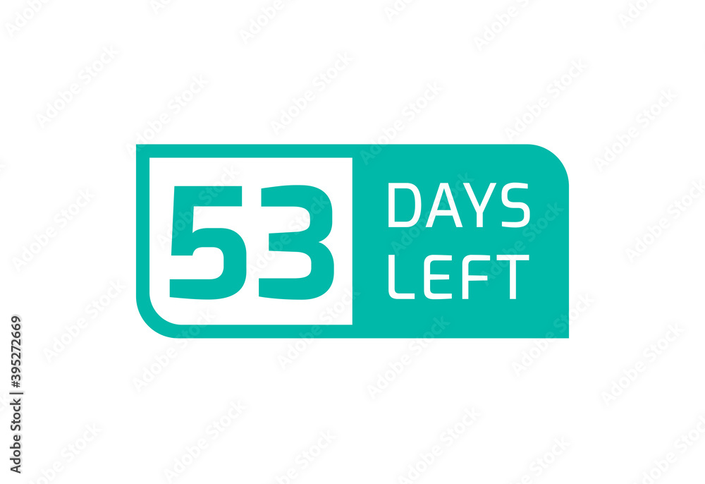 53 Days Left banner on white background, 53 Days Left to Go 53 Days Left banner on white background, 53 Days Left to Go