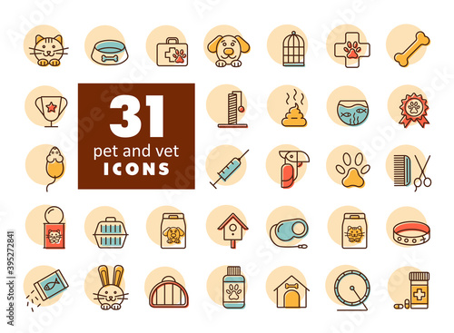 Pet and vet vector icon set