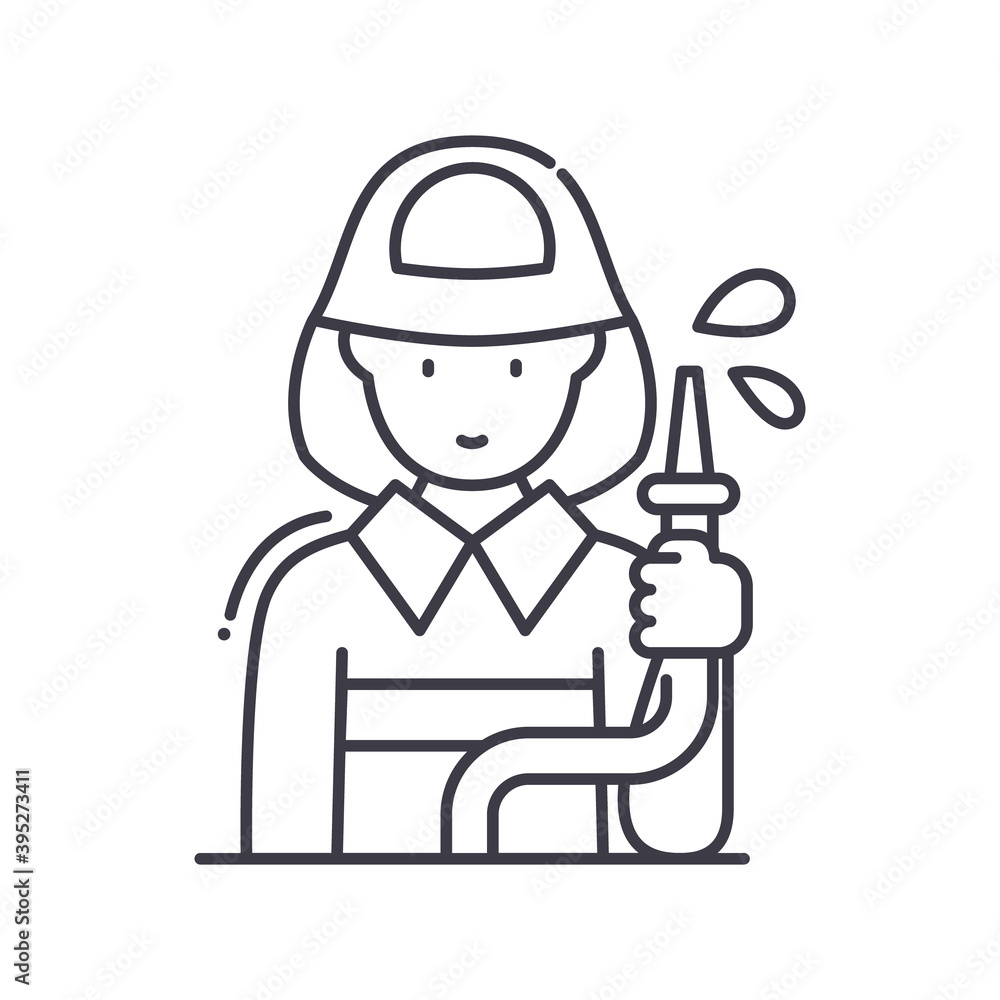 Fireman icon, linear isolated illustration, thin line vector, web design sign, outline concept symbol with editable stroke on white background. Fireman icon, linear isolated illustration, thin line vector, web design sign, outline concept symbol with editable stroke on white background.