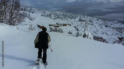 skiing in the mountains