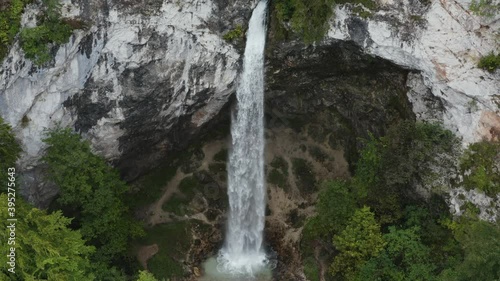 Wildenstein Waterfall in the Austrian Alps seen from the front, Aerial hovering shot photo