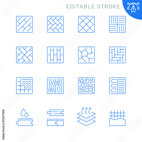 Floor and material related icons. Editable stroke. Thin vector icon set