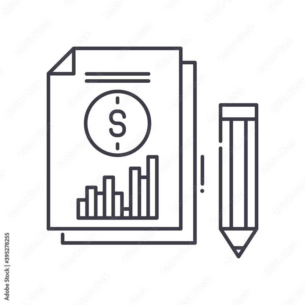 Financial statement icon, linear isolated illustration, thin line vector, web design sign, outline concept symbol with editable stroke on white background. Financial statement icon, linear isolated illustration, thin line vector, web design sign, outline concept symbol with editable stroke on white background.