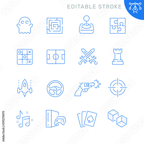 Video game related icons. Editable stroke. Thin vector icon set