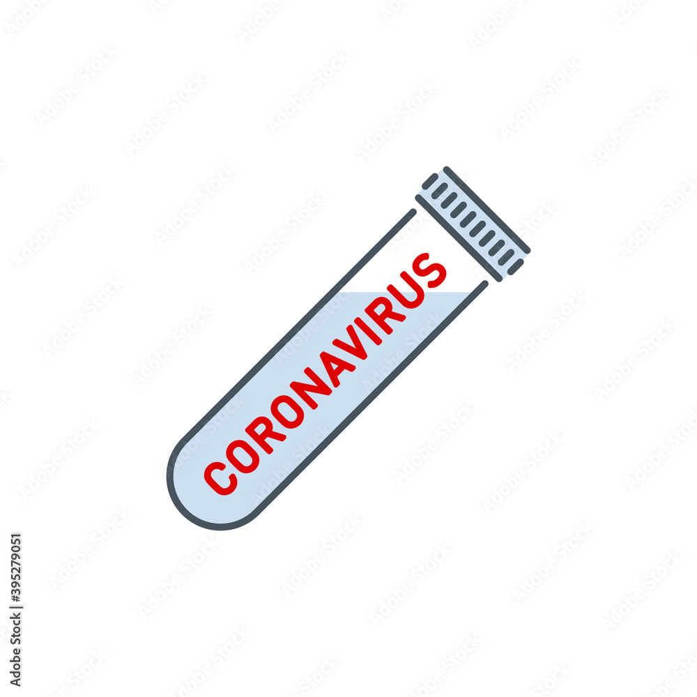 test tube with virus Coronavirus Covid19 disease pandemic single line icon isolated on white background. Perfect outline symbol virus banner. element medicine vaccine pneumonia with editable Stroke.