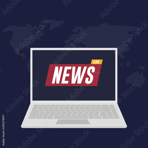 Breaking news on laptop background vector illustration cartoon flat design modern style