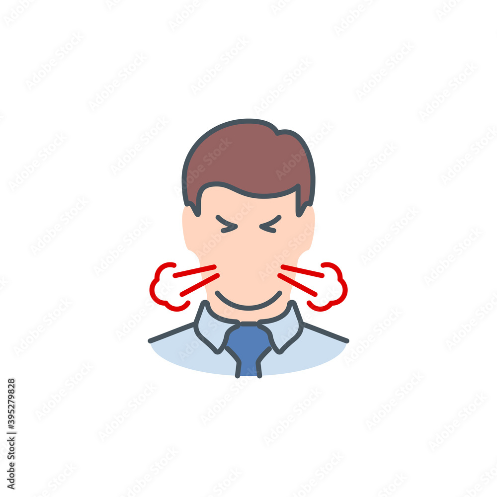 shortness of breath head of sick man without a mask single line icon isolated on white. Perfect outline symbol Signs and symptoms Coronavirus Covid 19 pandemic banner. element with editable Stroke