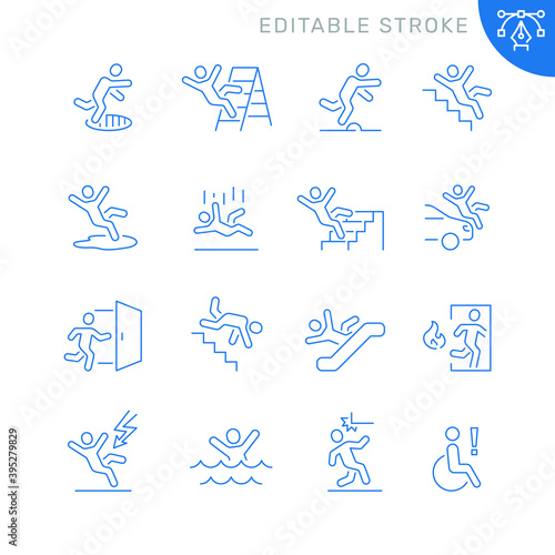 Stick figure man related icons. Editable stroke. Thin vector icon set