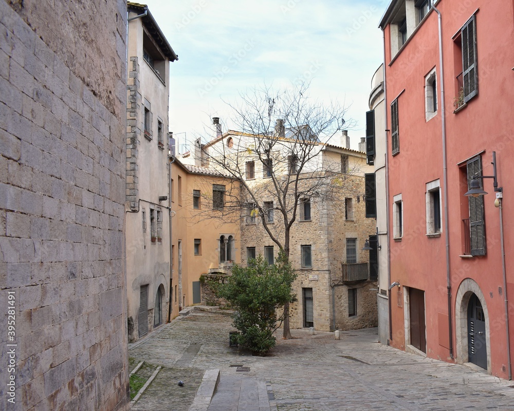 Square in old town, Girona, Catalonia, Spain