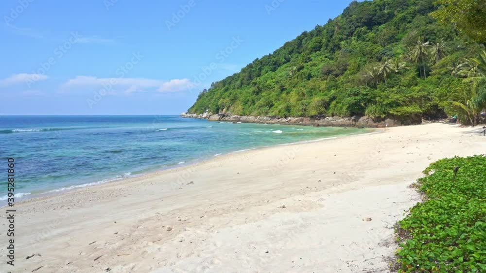 Beautiful Secluded Beach on Tropical Island. Static Exotic Scene. Beautiful Secluded Beach on Tropical Island. Static Exotic Scene.