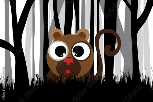 Vector silhouette of jungle black and white with monkey Symbol of animal.