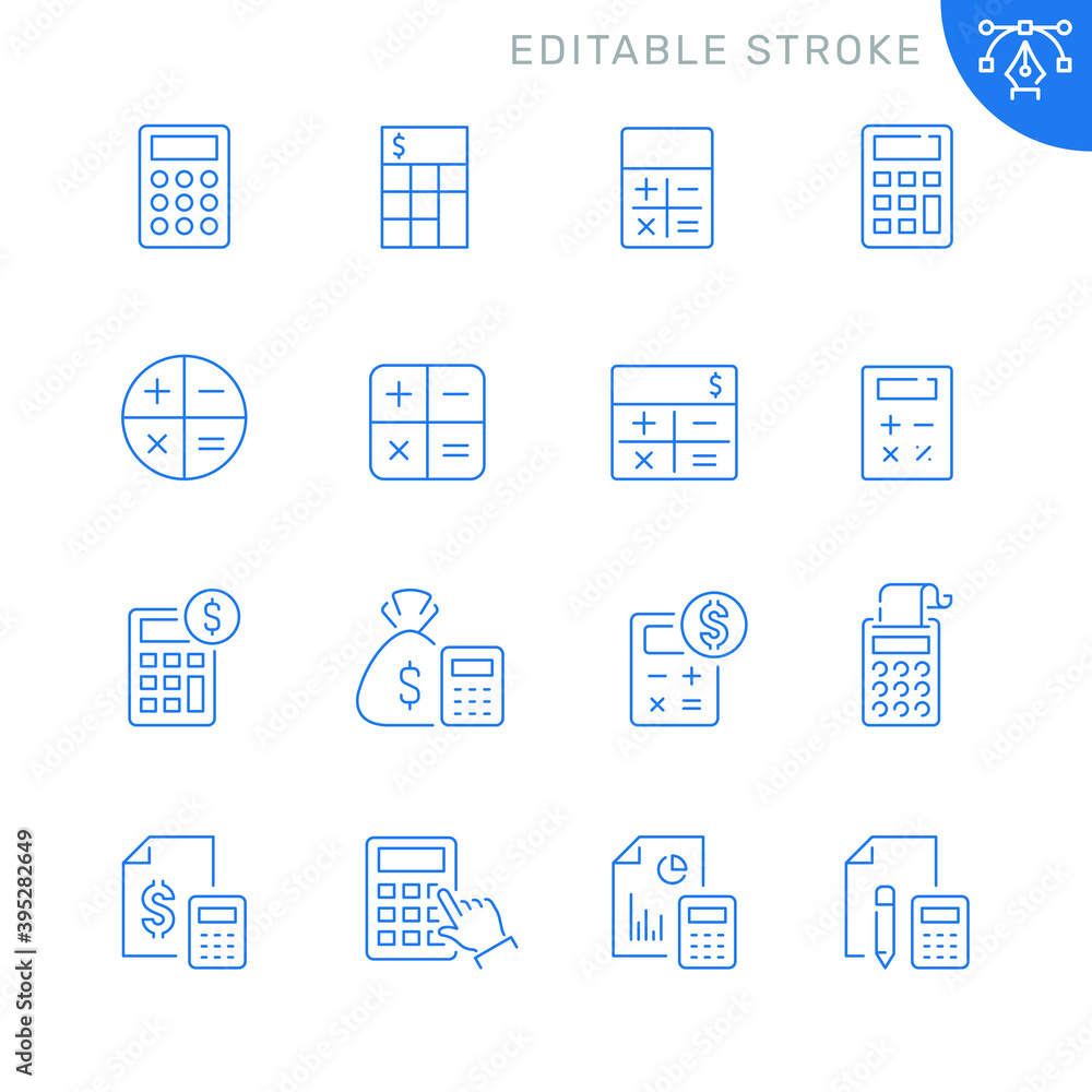 Calculation related icons. Editable stroke. Thin vector icon set Calculation related icons. Editable stroke. Thin vector icon set