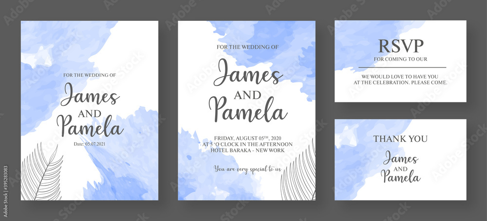 Invitation card template. Watercolor weeding card with floral background. - obrazy, fototapety, plakaty 