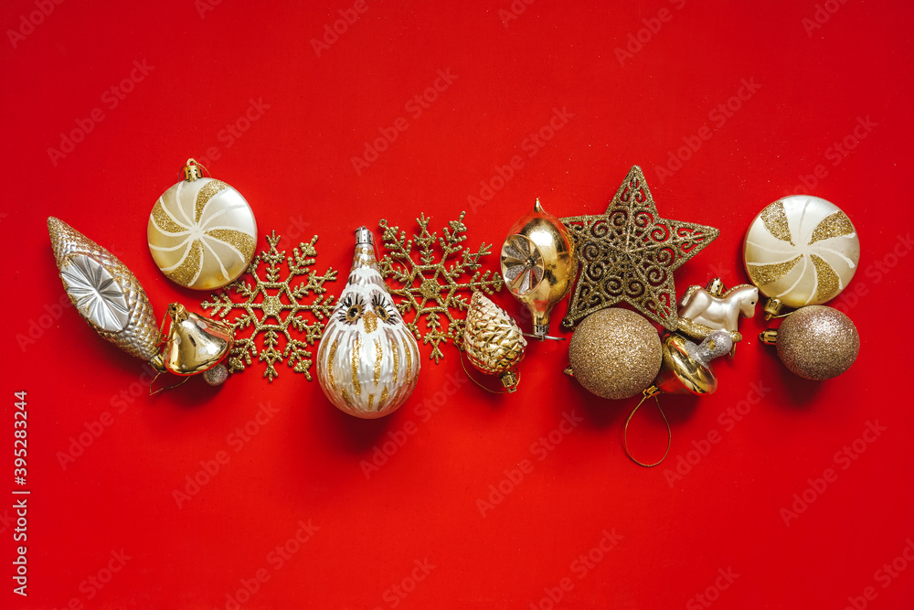 Collection of Christmas objects viewed from above Collection of Christmas objects viewed from above